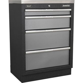 Loops 680mm Modular 4 Drawer Floor Cabinet - Ball Bearing Slides - Locking - 2 Keys