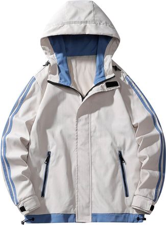 Generic Mens Outdoor Waterproof Jackets Large Lightweight Windbreaker with Zip Pockets Hooded Long Sleeve Rain Jacket Windproof Showerproof Sports Jackets Run