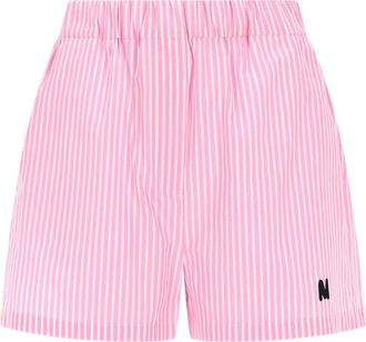 Msgm Pink Striped Cotton Elastic Shorts