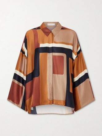 Faithfull The Brand Camicia In Raso Stampato Cora - Marrone