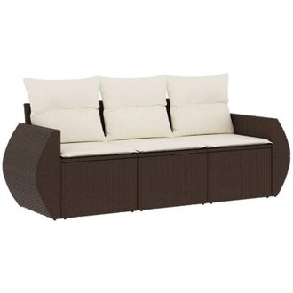 vidaXL Set Sof&aacute;s De Jard&iacute;n 3 Piezas Y Cojines Rat&aacute;n Sint&eacute;tico Marr&oacute;n Vidaxl
