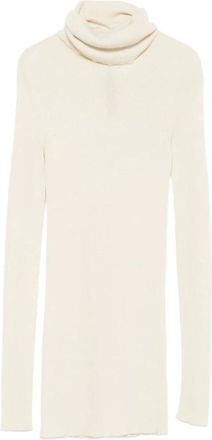 Rick Owens Truien & Vesten, Dames, Beige, L, Crème Coltrui Trui Geribbelde Textuur