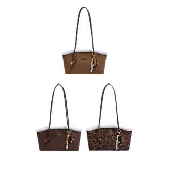 Generic Women Patchwork Tote Handbag Faux Suede Shoulder Bag Trendy Armpit Bag (Brown)