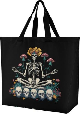 Generic Skeleton Mushroom Reusable Shopping Bags Large Capacity Grocery Bag Heavy Duty Tote for Women 40x40x16cm