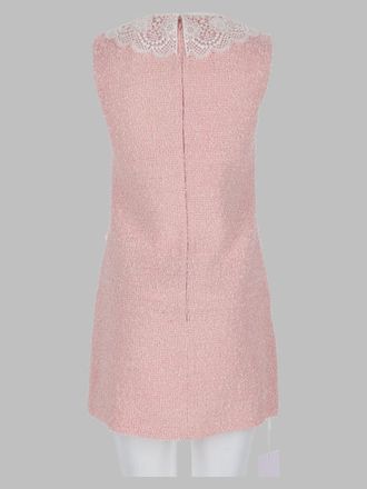 Self Portrait Textured Boucl&eacute; with Lace Collar Mini Dress - Pink