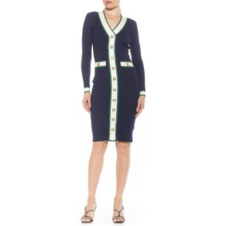 Alexia Admor Janet Long Sleeve Ribbed Sweater Dress in Navy at Nordstrom, Size Large