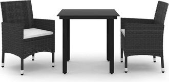 vidaXL Set Comedor De Jard&iacute;n 3 Pzas Y Cojines Rat&aacute;n Sint&eacute;tico Y Vidrio Vidaxl