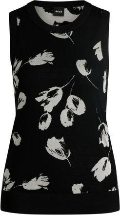 BOSS Merino wool knitted top with tulip jacquard