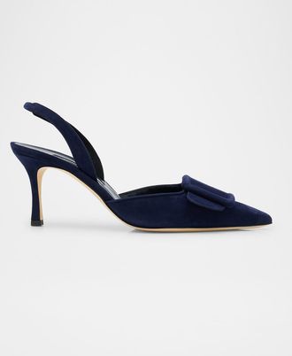 Manolo Blahnik Maysli Suede Buckle Halter Pumps