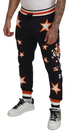 Dolce & Gabbana Mens Black Orange Star Trousers Sport Pants Cotton