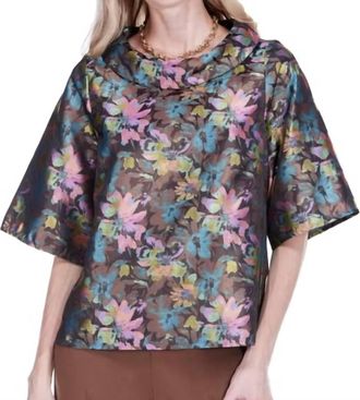 Jade Yoga Roll Collar Floral Top In Vintage Floral