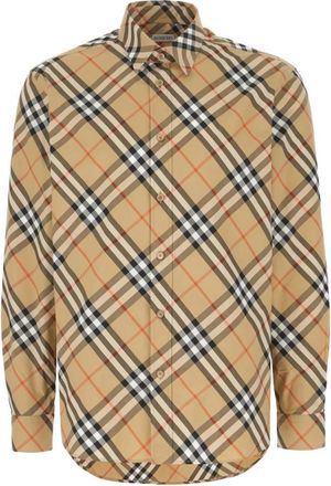 Burberry Geruit katoenen overhemd - Heren - Casual Overhemden - Beige - M - Katoen - Overhemden