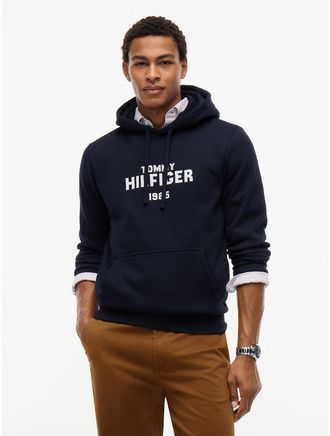 Tommy Hilfiger Mens Classic Hilfiger Logo Flex Fleece Hoodie - Navy Blue - XXL