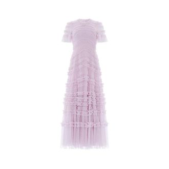 Needle & Thread Amara Ronde Hals Ruche Galajurk - Dames - Jurken - Paars - Maat: 2XS Poliester