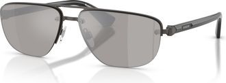 Burberry Light Grey Mirror Silver Rectangular Mens Sunglasses BE3164 13166G 62
