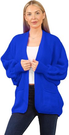 Janisramone Women Balloon Sleeve Cardigan, Open Front Chunky Knit Oversized Cardigan for Women, Baggy Style Drop Shoulder Long Balloon Sleeve Warm Sweater with Po