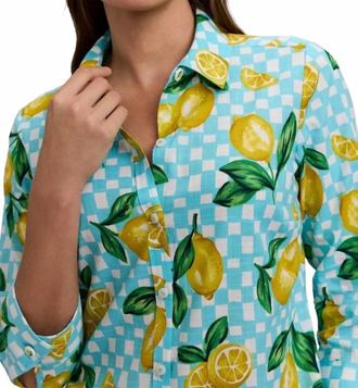 Foxcroft Hampton 3/4 Sleeve Shirt In Blue Multi