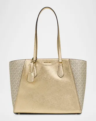 Michael Kors Taryn Large Metallic Leather Logo Tote Bag