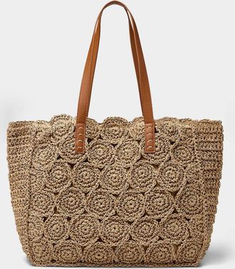 Simons Womens Braided straw squared tote bag