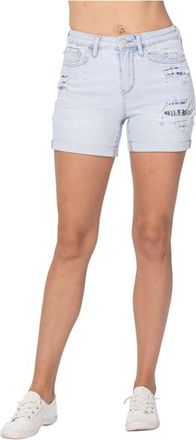 Judy Blue High-Rise Cuffed Printed Lining Shorts In Light Blue