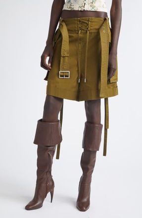 Alexander McQueen Oversize Cotton Twill Cargo Shorts in Olive at Nordstrom, Size 44