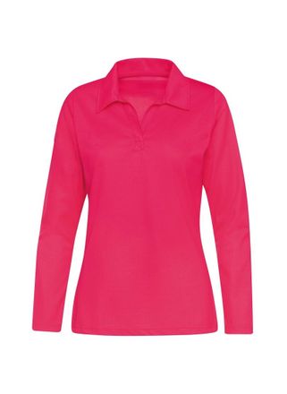 Trigema Poloshirt TRIGEMA TRIGEMA Langarm Poloshirt ohne Knopfleiste, Damen, Gr. 3XL, rosa (koralle), 100% Baumwolle, Basic, Shirts Poloshirt