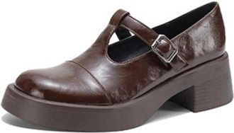Generic Womens Round Toe Mary Janes T-Strap Platform Chunky Heels Glossy Faux Leather Dress Shoes with Buckle Closure Lightweight Comfortable Durable Anti Sli