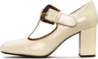 Cesare Gaspari Vintage Buckle Patent Leather Pumps - White - Dames - Pumps - Wit - 38 EU - Leer - Schoenen