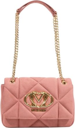 Love Moschino Tassen, Dames, Roze, ONE Size, Polyester, Roze Handtas met Automatische Knopen