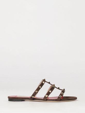 Valentino Garavani Rockstud Suede Calfskin Flat Sandals with Studs