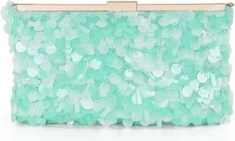 Badgley Mischka Briar Mixed Sequin Hinged Frame Clutch in Light Mint Green at Nordstrom, Size Small
