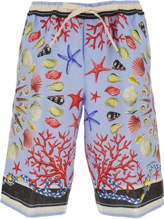 Dolce & Gabbana Multicolor Linnen Shorts met Koord - Heren - Korte Broeken - Veelkleurig - M - Linnen - Korte Broeken