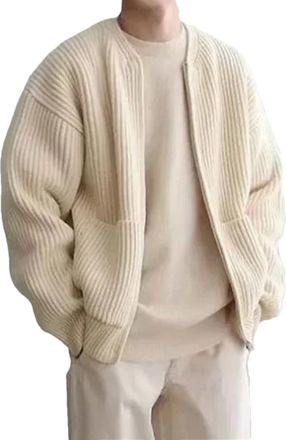 Generic Mens Round Neck Simple and Comfortable Soft Knitted Cardigan Solid Color Casual Loose Oversized Sweater Cardigan Apricot 5XL