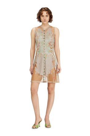 Diesel Short dress in printed devor&eacute; jersey - Dresses - Woman - Brown