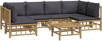 vidaXL Set De Muebles De Jard&iacute;n 7 Piezas Bamb&uacute; Con Cojines Gris Oscuro Vidaxl