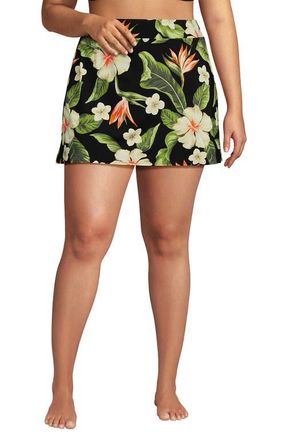 Lands End Plus Size Tummy Control Swim Skirt in Hibiscus Floral/black at Nordstrom, Size 22W