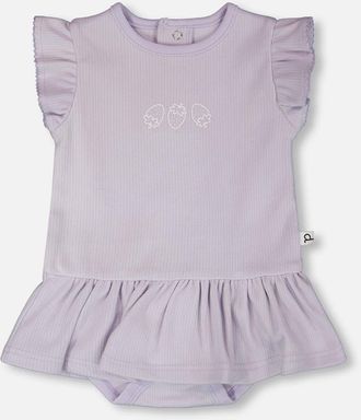 Deux par Deux Cotton Rib Jersey Romper with Frill in Lilac at Nordstrom, Size 12M