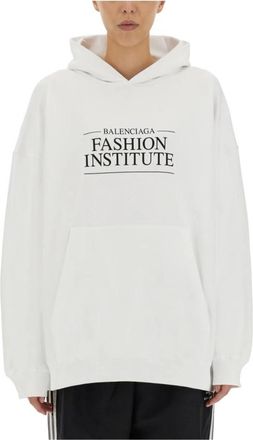 Balenciaga Oversized Jersey Hoodie met opdruk - Dames - Hoodies - Wit - XS - Katoen - Hoodies & sweatvesten