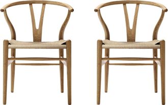 Carl Hansen & S&oslash;n Carl Hansen - CH24 Wishbone Chair, Eiche ge&ouml;lt / Naturgeflecht (2er-Set)
