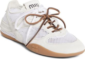 Miu Miu Gymnasium Mixed Media Low Top Sneaker in Bianco at Nordstrom, Size 8.5Us