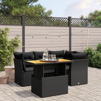 vidaXL Set De Muebles De Jard&iacute;n 5 Pzas Y Cojines Rat&aacute;n Sint&eacute;tico Negro Vidaxl