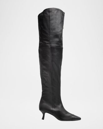 Cult Gaia Silas Cap-Toe Leather Over-The-Knee Boots