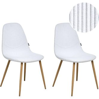 Beliani Beliani - Set of 2 Dining Chairs Corduroy Upholstered Fabric Seat Iron Legs White Hilden