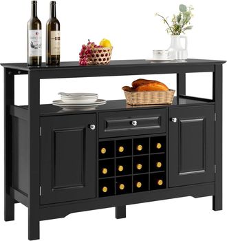 Costway Costway - Aparador De Cocina Con Porta Botellas De Vino, Repisa Abierta, 2 Armarios Y Caj&oacute;n, Armario De Comedor, Mueble Para Cocina Comedor Sal&oacute;n 117 