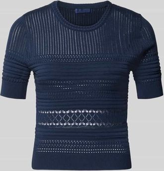 Guess T-Shirt in Strick-Optik mit Rundhalsausschnitt in Marine, Gr&ouml;&szlig;e XS