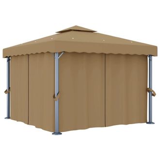 Berkfield Home Gazebo with Curtain 3x3 m Taupe Aluminium in Beige