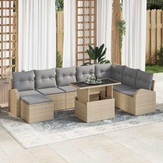 vidaXL Conjunto De Sof&aacute; De Jard&iacute;n Con Coj&iacute;n 9 Pcs Beige Y Gris Claro Vidaxl
