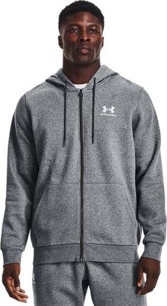Under Armour Mens Essential Fleece Full-Zip Hoodie - White/Pitch Grey Heather Size 3XLT