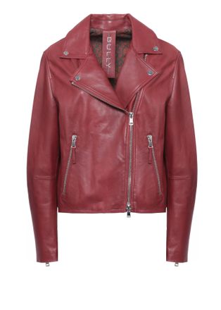 Bully Red Leather Cropped Asymmetrical Leather Jacket