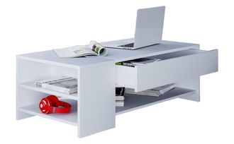 ebuy24 Mesa De Centro De Madera Vcm Simple Dimensiones Aprox. Al. 35 X An. 100 X P. 50 Cm Mesa De Sal&oacute;n Con Caj&oacute;n - Tindus (blanco / Blanco)